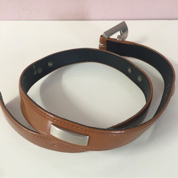Vintage Elisa Paris Cognac Brown Leather Rectangle-Studded Belt GUC - Picture 4 of 7